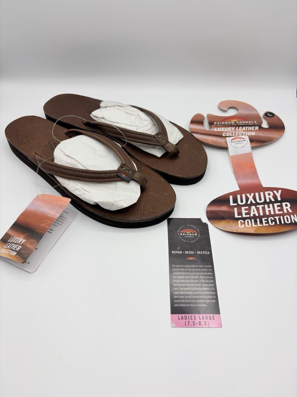 Women’s Rainbow Leather Sandals Flip Flops Luxury Double Size US 8 Brown NWT
